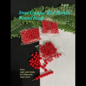 8mm Opaque Red Acrylic Round beads (est 100pcs)