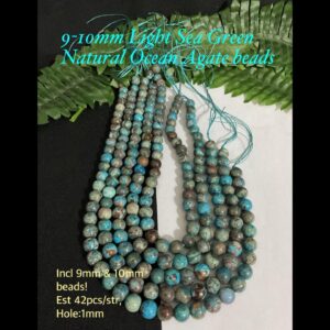 9-10mm Light Sea Green Natural Ocean Agate beads (est 42pcs)